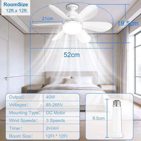 Ventilateur de plafond avec éclairage et télécommande, 3 vitesses, 50CM éclairage LED avec protection d'urgence minuterie à intensité variable 3000K-6500K silencieux idéal pour le salon ou la chambre (1/3)