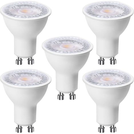Lot de 5 Ampoules LED GU10 6W (équivalent à 60 W), Blanc Froid 6000K 500 lumens, Ampoule led gu10 120° Larges Faisceaux, Spot Encastré sans Scintillements, Dimmable [Classe énergétique F] (1/5)
