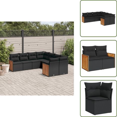 8-tlg. Garten-Sofagarnitur mit Kissen Schwarz Poly Rattan - Gartengestelle - Gartenmöbel - Lounge Möbel - Rattan Gartenmöbel - Esszimmergarnitur (1/5)