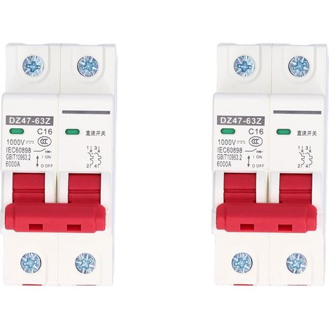2 Pièces Disjoncteur Miniature 1000V DC 2P 16A Din Rail Mount Protection Contre Les Surcharges à Domicile Interrupteur D'air pour Lignes de Distribution D'éclairage Résidentiel Système PV Solaire (1/5)