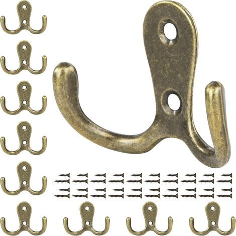 Crochet Porte Manteau Double Patères à Vêtements avec Vis Crochet de Manteau Mural pour Salle de Bain Cuisine 10 Pièces Bronze (1/5)