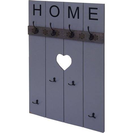 Appendiabiti da parete casa con 8 ganci pannello armadio design vintage 91 x 60 cm grigio-blu 040008173