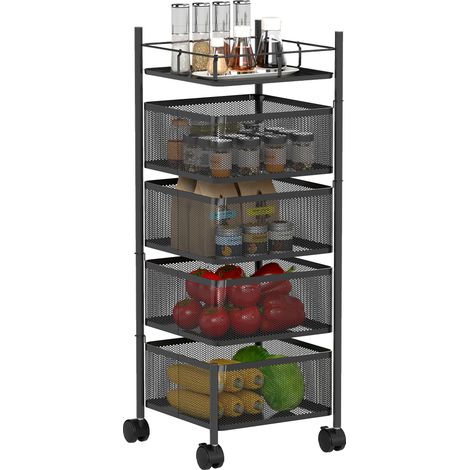 Desserte de cuisine à roulettes à niveaux chariot de rangement paniers rotatifs étagère 27,5x27,5x77cm 5 4 Noir (1/5)