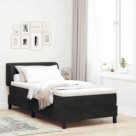 Lit à ressorts - 7291712458330 - Velours noir - Matelas mousse 100 x 200 cm - Tête de lit réglable (1/5)