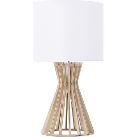 Lámpara de mesa pantalla de madera y tela blanca estilo contemporáneo Carrion