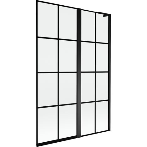 Mexen Mist L paratia per vasca da bagno 2 ante destra 120 x 150 cm, griglia nera, nero - 8A9L-120-011-70-77-P (1/5)