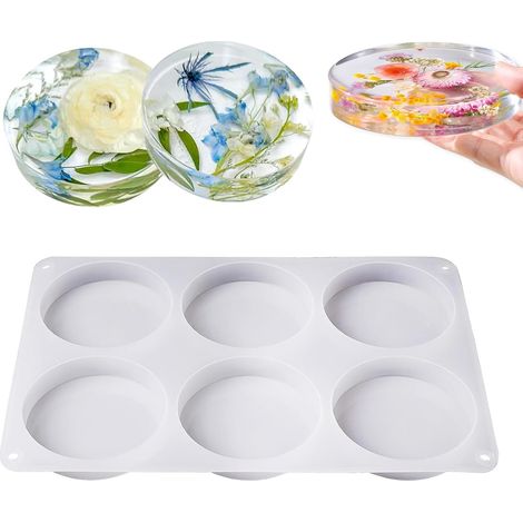Moule Silicone 6 Cavités - Résine Époxy Béton Savon - Sous-Verres Ronds 10cm - Artisanat Maison (1/5)