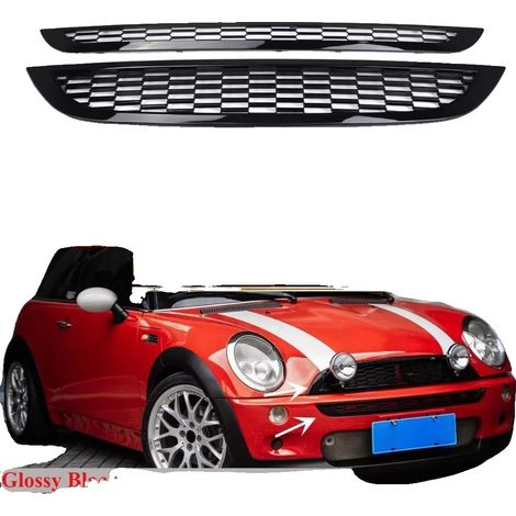 Griglia anteriore per auto, in materiale plastico, colore nero lucido, compatibile con MINI R50 R52 R53, tipo di installazione: paraurti superiore e inferiore, per modelli 2002-2006 (1/5)