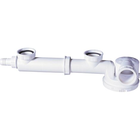 Siphon d'évier Espace extra-plat 2 bacs Ø40 mm orientable avec prise machine à laver, Wirquin 30723640, blanc