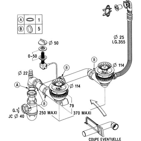 Cuisissimo – Vidage évier automatique 2 bacs Ø 114 mm – Siphon gain de place pour évier Villeroy & Boch SUWAY PURE (1/2)