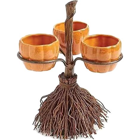 Adorno de taza con forma de calabaza, bandeja decorativa para escoba, decoración de temporada, tres tazas (1/2)