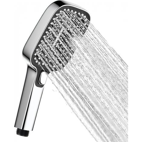 Pommeau douche carré argent 3 modes haute pression, douchette salle de bain (1/5)