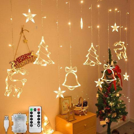 Guirlande lumineuse LED pour rideau de noël, 3.5M, étanche, féerique, pour fenêtre de noël, 8 Modes, fête de mariage, jardin, chambre à coucher, décoration USB + boîte à piles Boîtier de batterie (1/5)