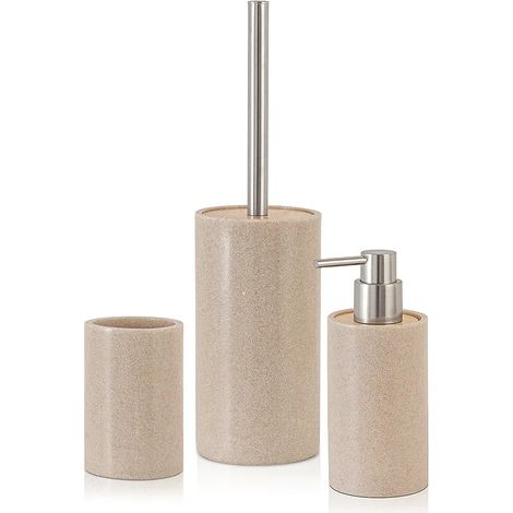 Accessori bagno moderni in resina beige dispenser + portaspazzolino + portascopino Sahara (1/5)