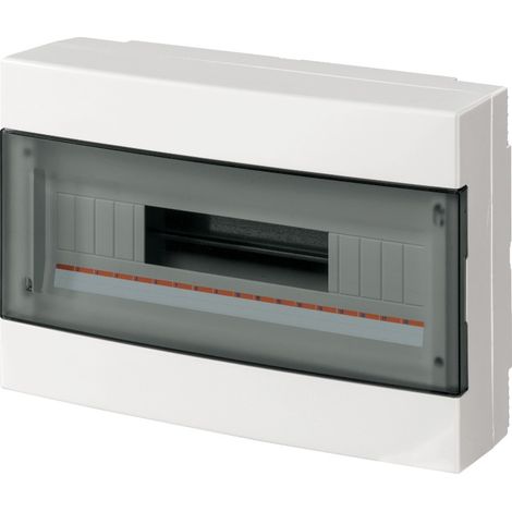 Centralino da parete, 18 moduli, con morsettiera 6x10mm, bianco, IP40, sportello reversibile fumè - Elettrocanali EC60018BE (1/2)