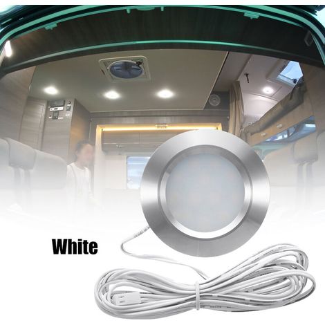 12Led Spot Encastré pour Bateau RV 12V Ultra-Mince Led Lumières Forme Ronde Petit RV Éclairage Intérieur Downlight avec Fil,Blanc (1/5)