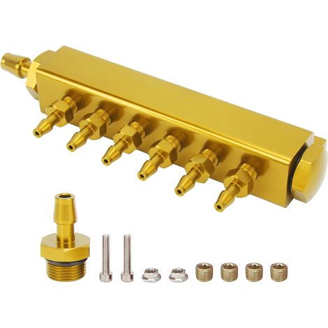 Universeller 6-Port-Ansaugkrümmer mit 1/8-Zoll-NPT-Anschlüssen, 1/2-Zoll-Einlass/Auslass, Gold-Kit für Pkw- und Lkw-Turbos. (1/5)