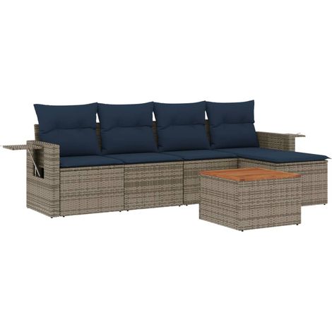6-teiliges Gartensofa-Set mit Kissen, grau, Polyrattan vidaXL (1/5)