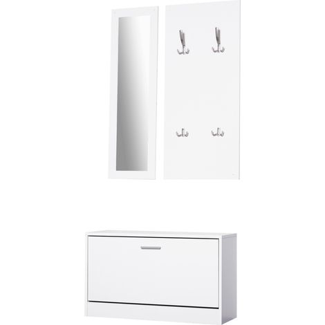 HOMCOM Set 3 Pezzi Scarpiera Appendiabiti Specchio da Ingresso Camera da Letto (1/5)