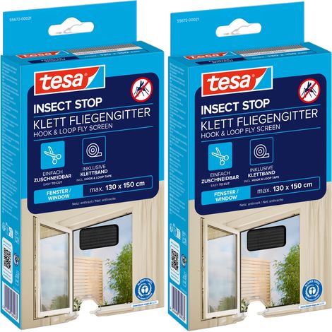 Moustiquaire TESA pour fenêtre, en maille, avec fermeture Velcro, noire, 1,3 x 1,5 m x 2 (1/5)