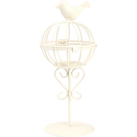 Bougeoir en fer décoratif en forme de cage à oiseaux évidée, ornement de maison blanc, support de bougie unique. (1/5)
