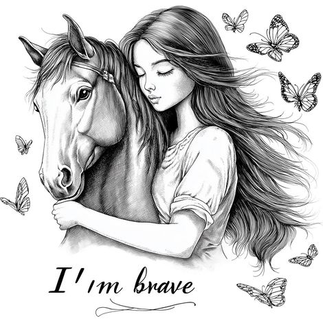 Sticker mural papillon « La Belle et le Cheval », peint à la main - 60 x 60 cm, en PVC autocollant (1/4)