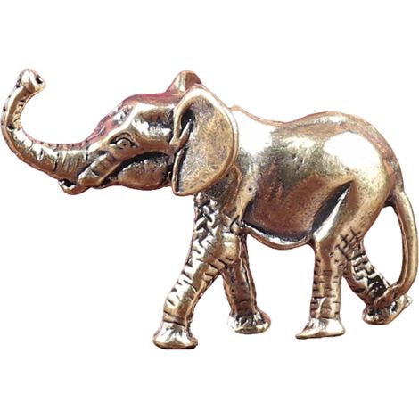 1 Figurine éléphant, Laiton massif, 5,1 cm, Ornement bureau, Décoration Feng Shui, Cadeau porte-bonheur