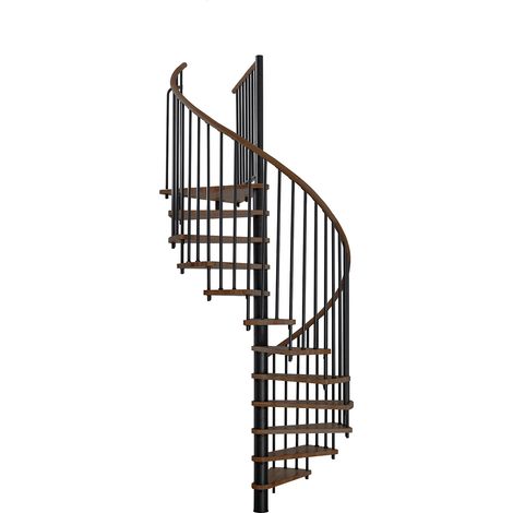 Minka Spindeltreppe Spiral Wood 38 - 305,5cm Geschosshöhe Walnuss Schwarz 140cm Durchmesser