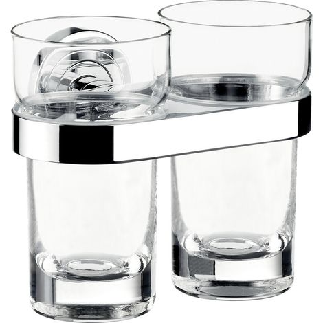 emco polo portavasos doble, cristal transparente, cromado,