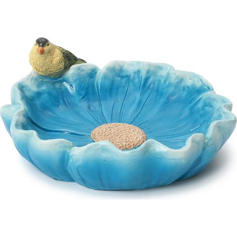 MGO Vogelbad oder Vogeltränke mit blauer Blütenform und Vogel, 39,5x37x16 cm, ideal für Garten und Außenbereich (1/5)