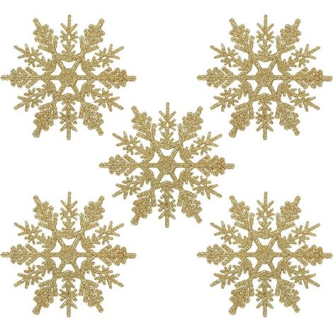 Décorations de sapin de Noël en forme de flocons de neige, paillettes blanches, lot de 24 (1/5)