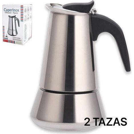2 tazas cafetera expres acero inoxidable para induccion cuperinox