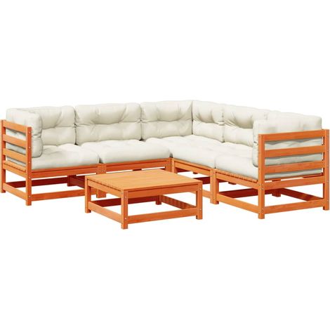 Maison Exclusive - Set de sofás jardín 6 pzas con cojines madera (1/5)