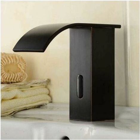 Automatic Infrared Sensor Automatic Single Cold Water Faucet Waterfall Basin Faucet Bathroom Sink Faucet High Spout Brass Black Oil Matte Bronze