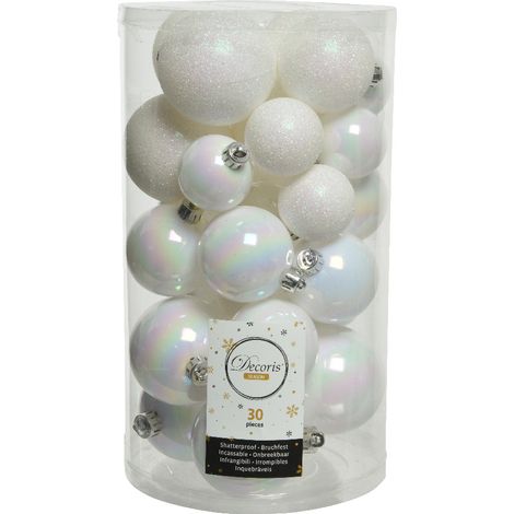 Kaemingk 022917 Season Palline di Natale Infrangibili 30 pezzi Plastica Lucido Matt Glitter colore Bianco Iridescente (1/3)