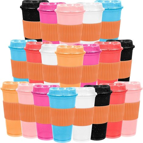 Set mit 20 wiederverwendbaren Quasten und Café-Behältern aus Kunststoff mit Deckel, 470 ml, Tasse für den glasierten Kaffee, Tasse für die Reise, für Erwachsene und Damen, Kinder, Boissons Chaudes und (1/5)