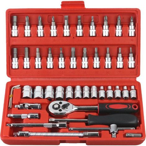coffret douille cliquet.cle cliquet 1/4'.douilles et coffrets.outillage mecanique auto professionnel.utilisé pour vélo. moteur de moto (46 PCS) (1/5)