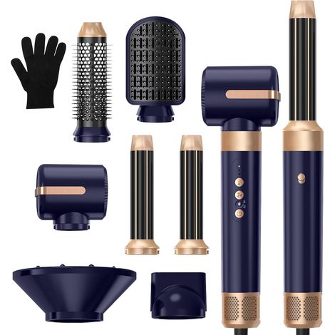 Seche Cheveux 7 en 1, 1400W Hair Dryer Brosse Soufflante, avec Diffuseur,Boucleur d'air, Ions Brosse Brushing Chauffante 110000 TR/MIM, Air Styler Pour Lisser, Boucles Brillantes (1/5)