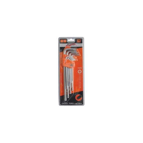 CHIAVI MASCHIO TORX CON FORO TIPO LUNGO CROMO VANADIO SERIE 9 PEZZI - 2 blister ALTE