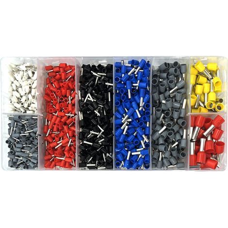 Ensemble de bornes de Type Tube HSC8 6-4A, 1250 pièces, blanc, noir, rouge, bleu, jaune, gris, mélange de couleurs, 0.25-10 mm2, avec étui de rangement (1/5)