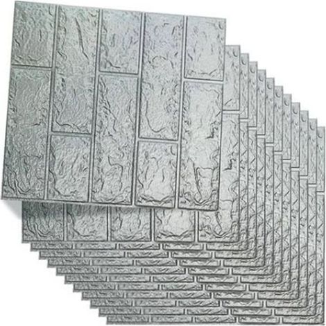 Lot de 12 stickers muraux imitation brique, noirs et gris, imperméables et auto-adhésifs, en polyéthylène haute densité (XPE), pour la décoration. (1/5)