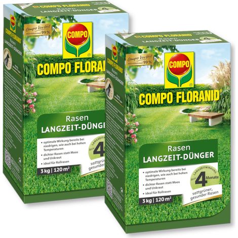 Langzeit Rasendünger COMPO FLORANID Rasen Langzeit-Dünger 2x3 kg