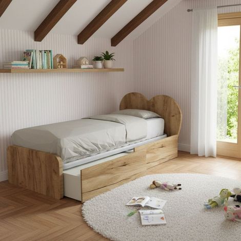 Letto singolo a cuore 80x190 con cassetti - Quercia