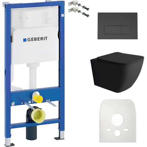 GEBERIT Duofix Basic Support Bâti-support + Lavita WC Onil Black suspendu noir sans bord + panneau de commande Delta 25 Noir Kit complet WC (1/5)