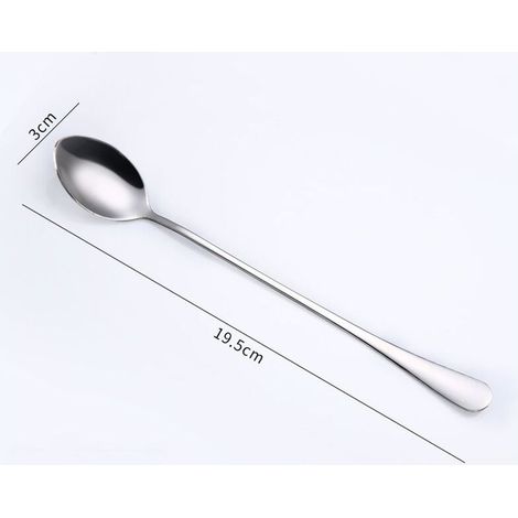 5 Cuillères Longues - Acier Inox - Lavable au Lave-vaisselle - Petite Cuillère à Long Manche pour Dessert, Cafe, Cocktail (1/5)