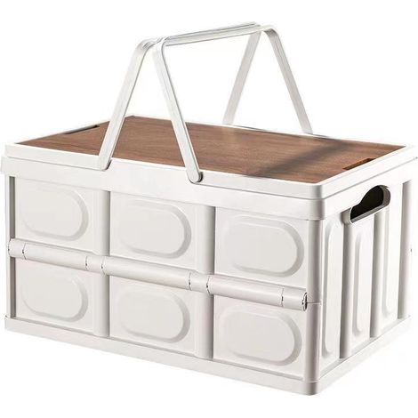 Conteneur de rangement pliable avec poignées et couvercle en bois, boîtes utilitaires empilables de grande capacité, l'organisation de la maison et le déménagement (30 L) (1/4)