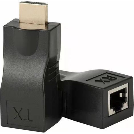 BEBUSINGOTO RJ45-auf-HDMI 1.4-Netzwerk-Verlängerungskabel, 30 m, über LAN, Ethernet 5e/6, Kat. 5, HDMI, Kat. 3D, 4K, RJ45-Konverter, Unterstützung für PS3, HDTV, HDPC, STB (1 Paar) (1/5)
