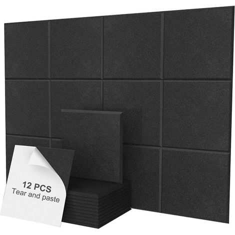 Panneaux acoustiques auto-adhésifs, paquet de 12, rembourrage insonorisant en Polyester 30x30cm, panneaux muraux insonorisés haute densité, Noir (1/5)
