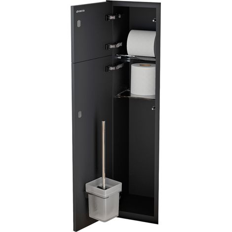 BERNSTEIN - Niche module à carreler acier inox WC encastré 16x16x74 (LxPxH) porte brosse toilettes + 2 étagères, charnière à gauche - RIA (1/5)
