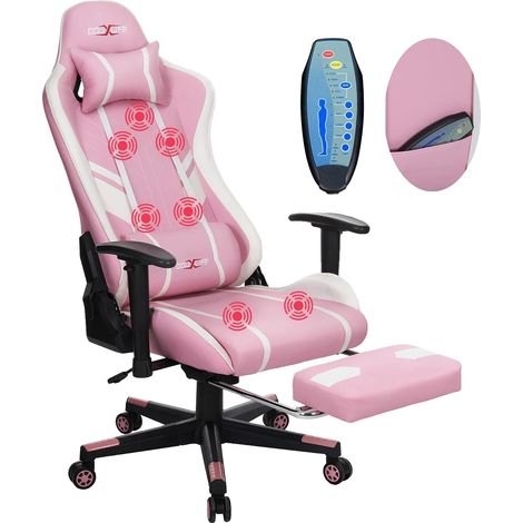 Sedia da gaming, design ergonomico, funzione massaggio, rosa e bianca (1/2)